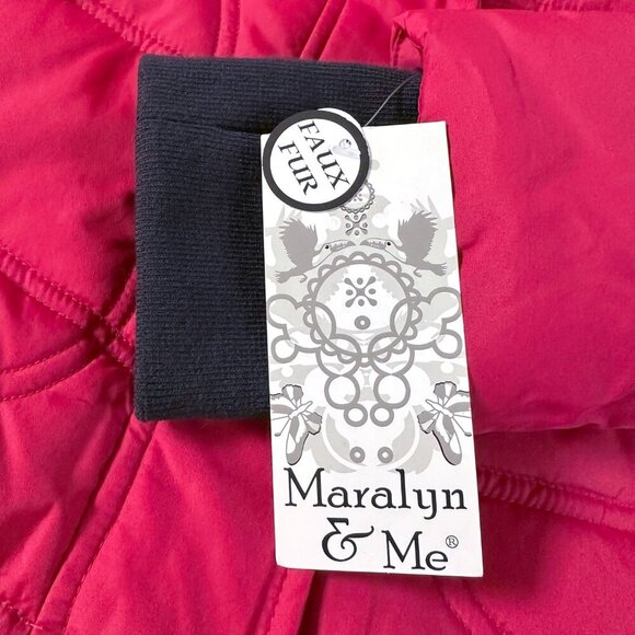 Red Quilted Puffer Jacket Sz S Black Fur Trim Floral Outdoor Winter Gorp Utility - Picture 10 of 14